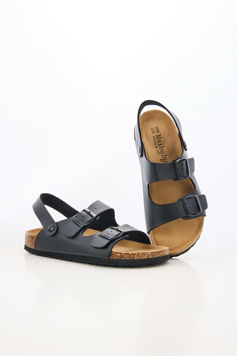 Double Strap Slingback Footbed Sandal - Black