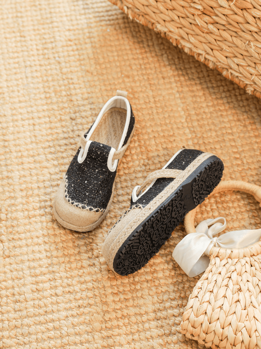 Renata Sparkle Linen Espadrilles - Black