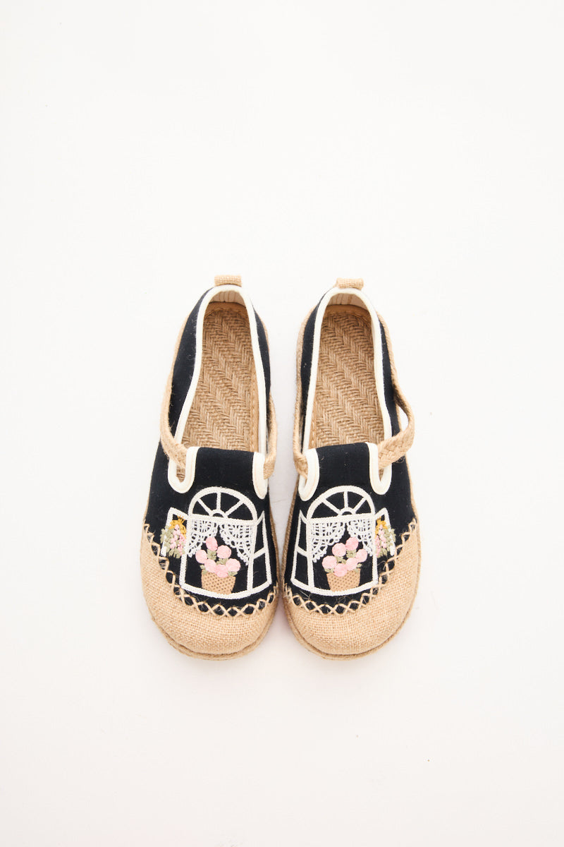 Kelilah Embroidered Linen Loafer - Black