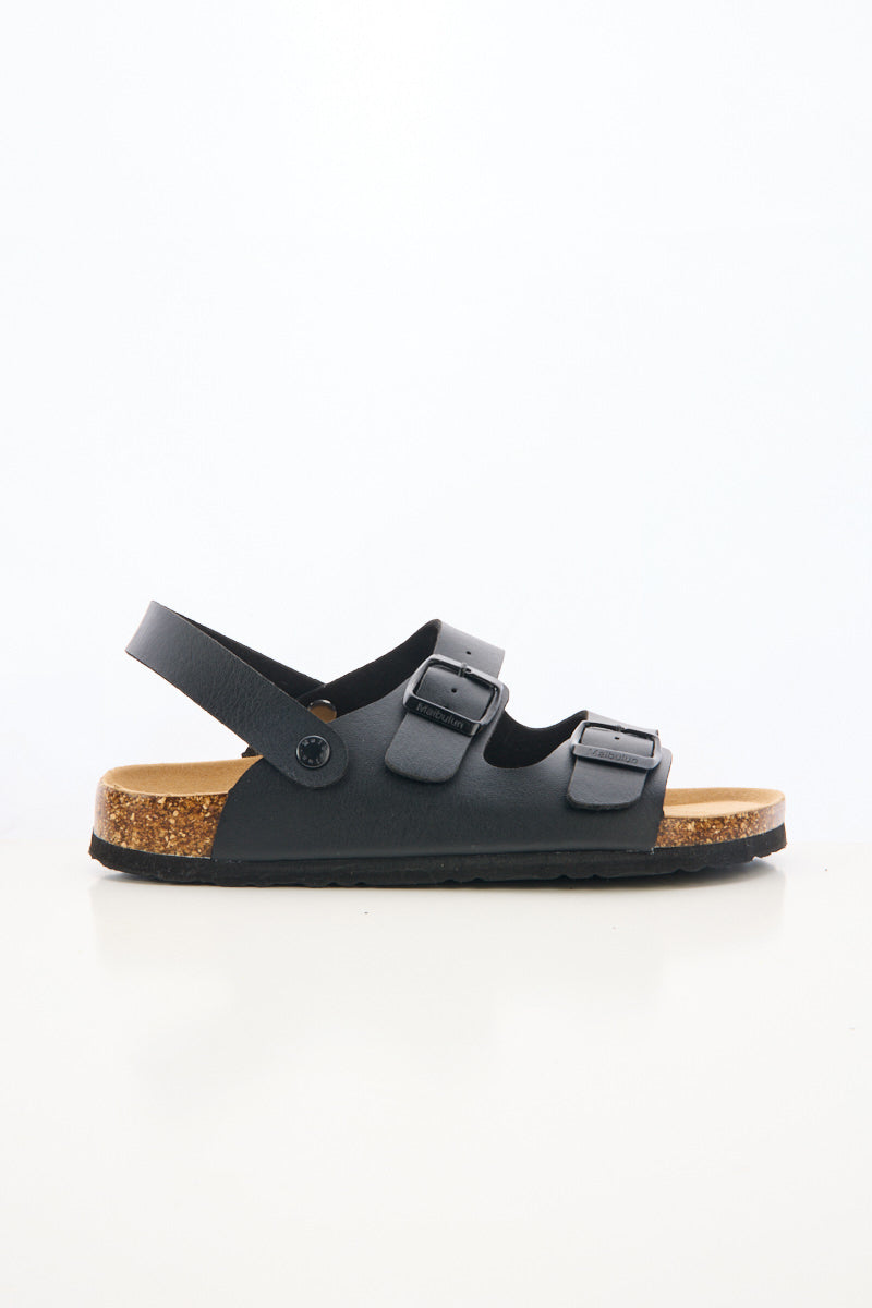 Double Strap Slingback Footbed Sandal - Black