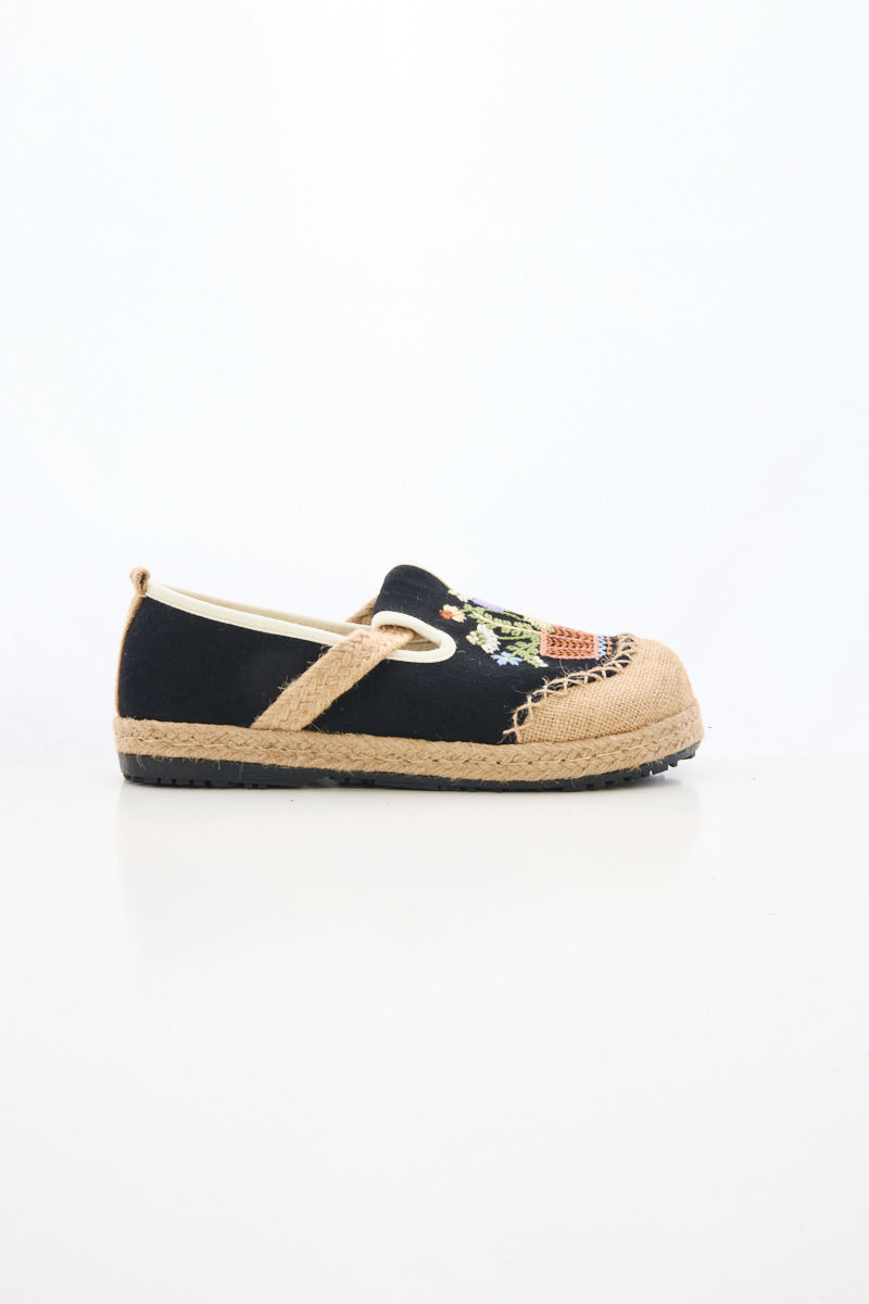 Kahului Embroidered Linen Espadrilles - Black