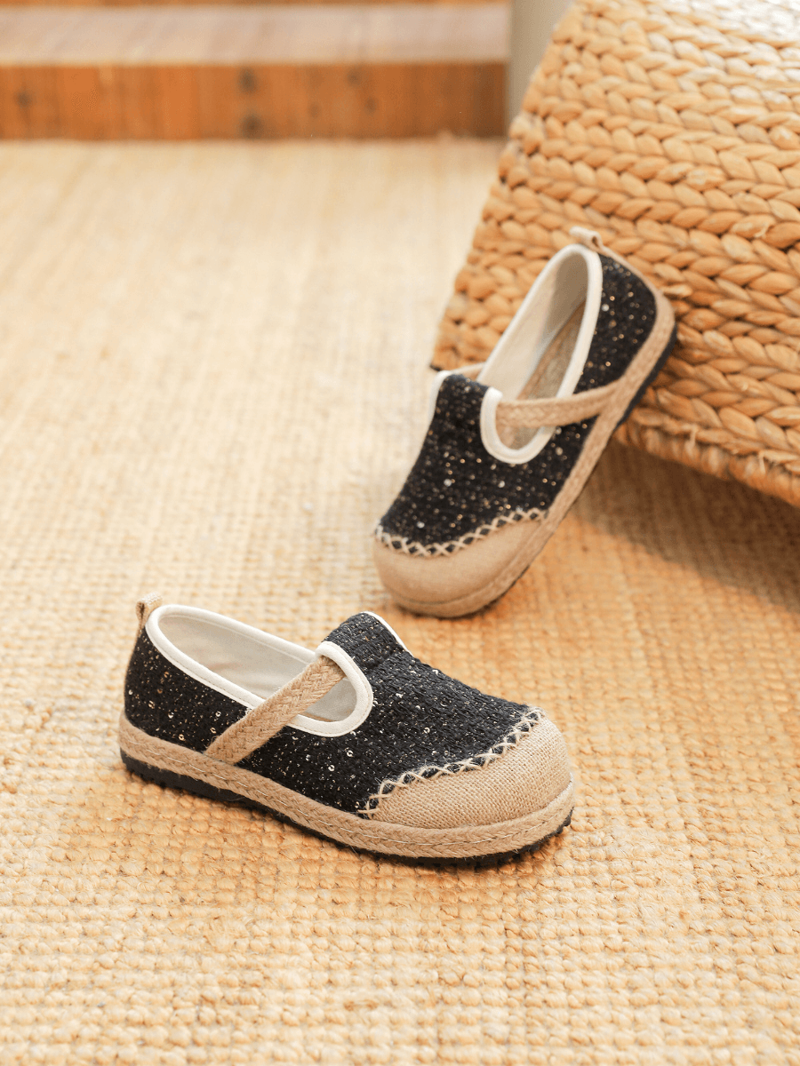 Renata Sparkle Linen Espadrilles - Black