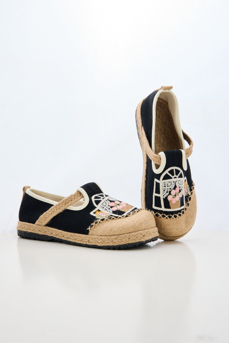 Kelilah Embroidered Linen Loafer - Black
