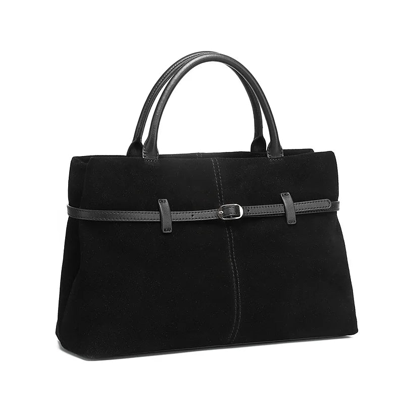 Suede Cowhide Genuine Leather Tote Handbags - Women Luxury Crossbody Bag