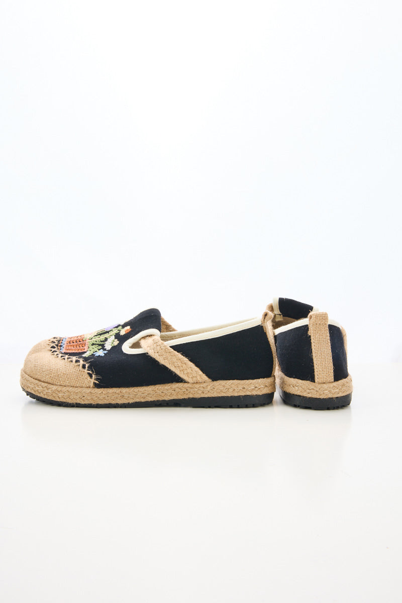 Kahului Embroidered Linen Espadrilles - Black