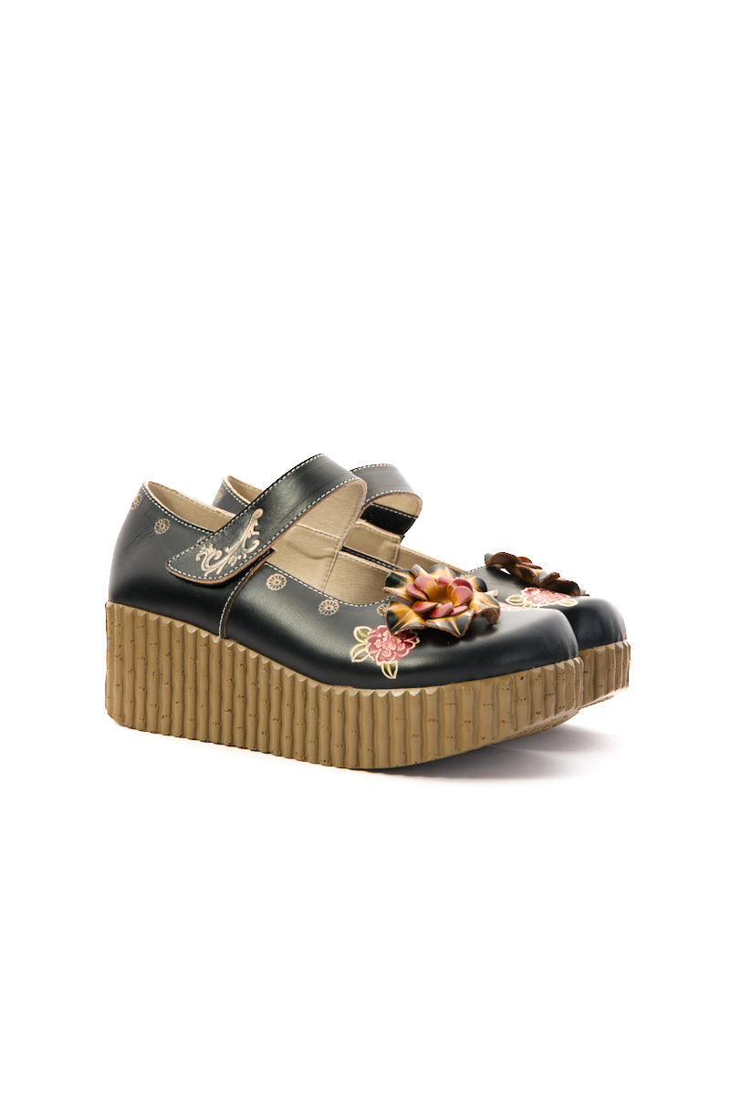 Chelsea Floral Leather Wedge Mary Jane
