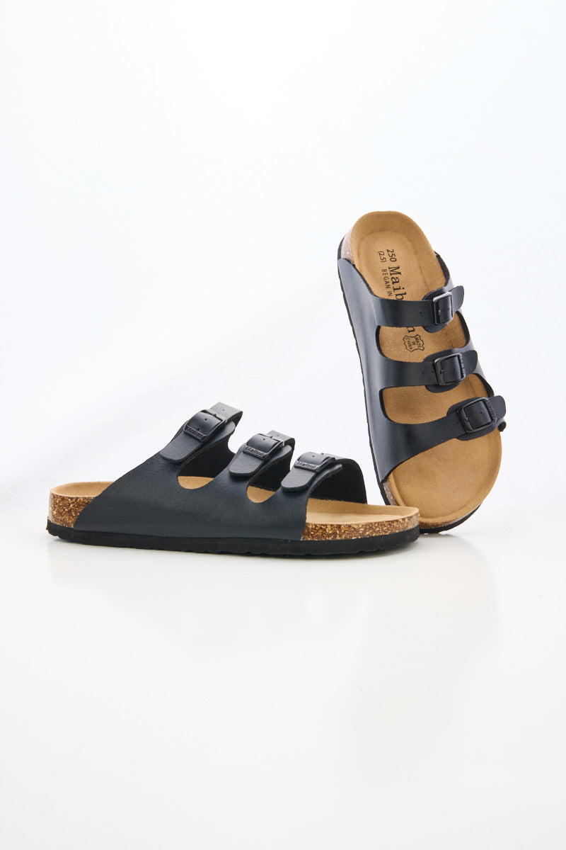 Deidra Tri-Strap Footbed Sandal - Black