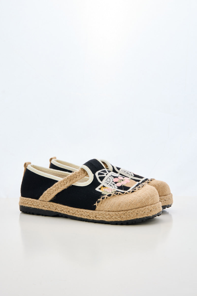 Kelilah Embroidered Linen Loafer - Black