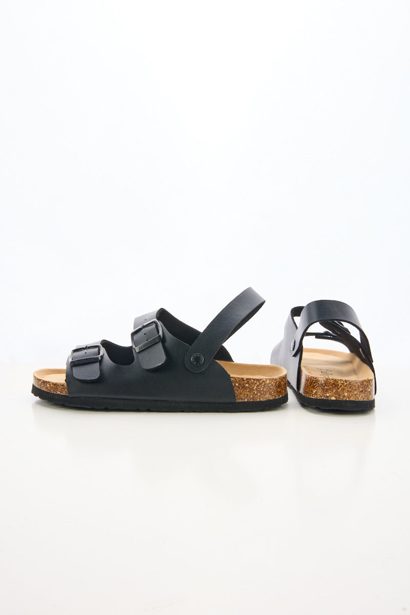 Double Strap Slingback Footbed Sandal - Black