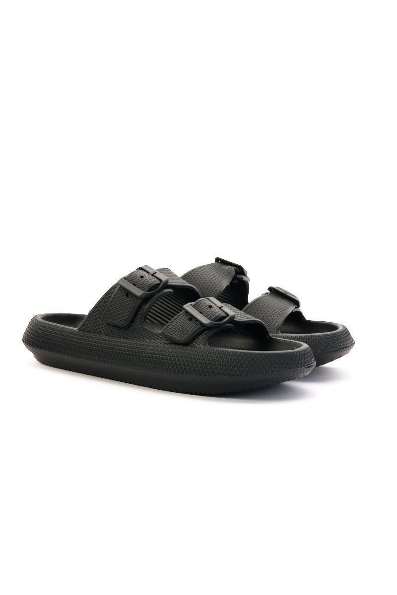 Marshmallow Step Double Strap Sandal - Black