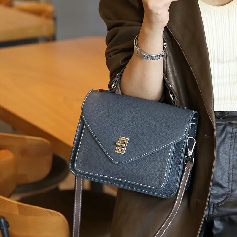Cowhide Casual Crossbody Bag - Women Genuine Leather Handbag