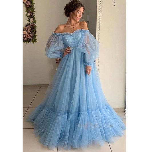 Women Off The Shoulder Tulle Long Party Dresses-Dresses-Free Shipping at meselling99