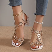 Plus Size Rhinestone Butterfly Square Toe High Heel Sandals