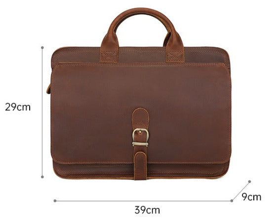 Luxury Leather Business Briefcase - Men Shoulder Portfolio Laptop Bag