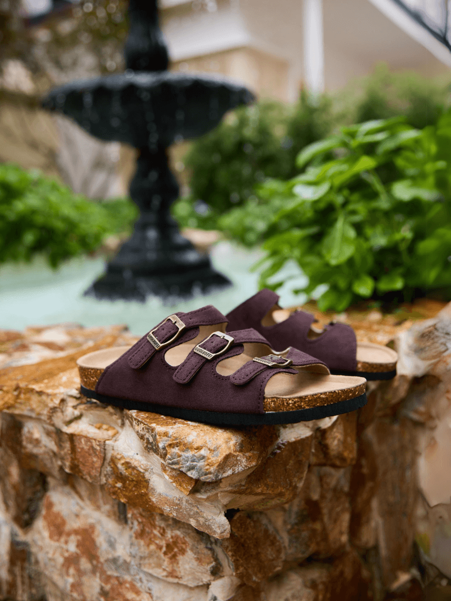 Signature Tri Strap Suede Footbed Sandal - Brown