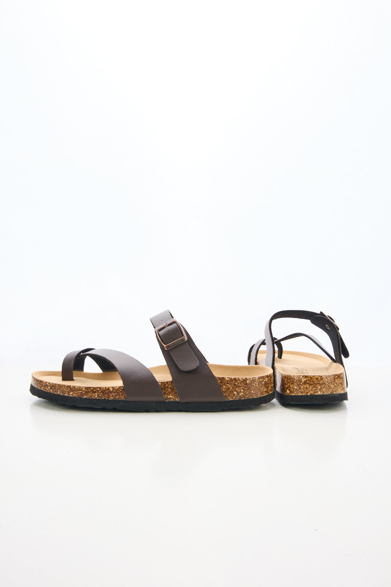 Criss Cross Thong Toe Footbed Sandal - Brown