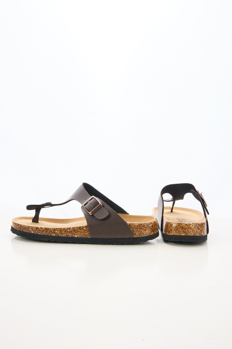 T-Strap Footbed Sandal - Brown