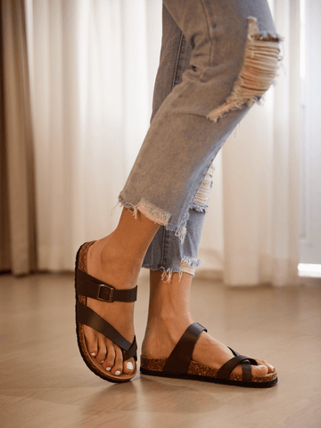 Criss Cross Thong Toe Footbed Sandal - Brown