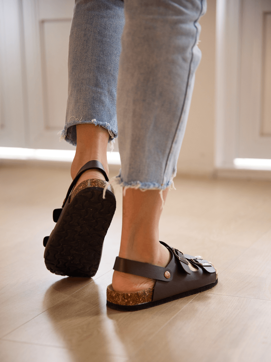 Double Strap Slingback Footbed Sandal - Brown