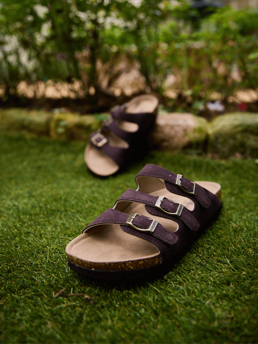 Signature Tri Strap Suede Footbed Sandal - Brown