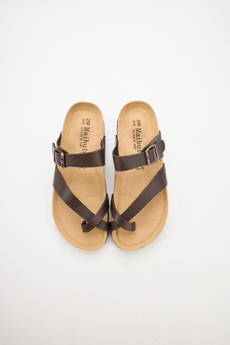 Criss Cross Thong Toe Footbed Sandal - Brown
