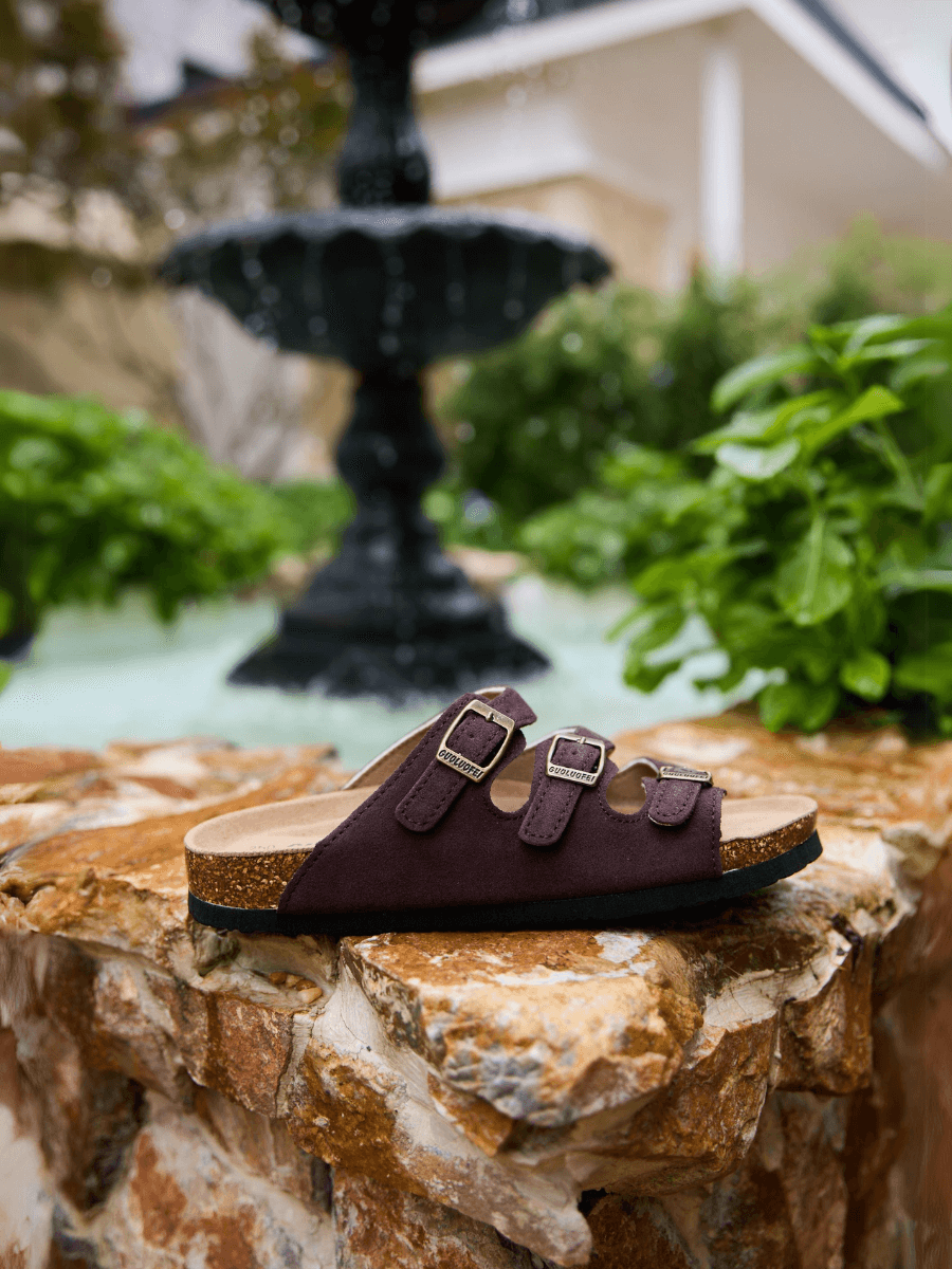 Signature Tri Strap Suede Footbed Sandal - Brown