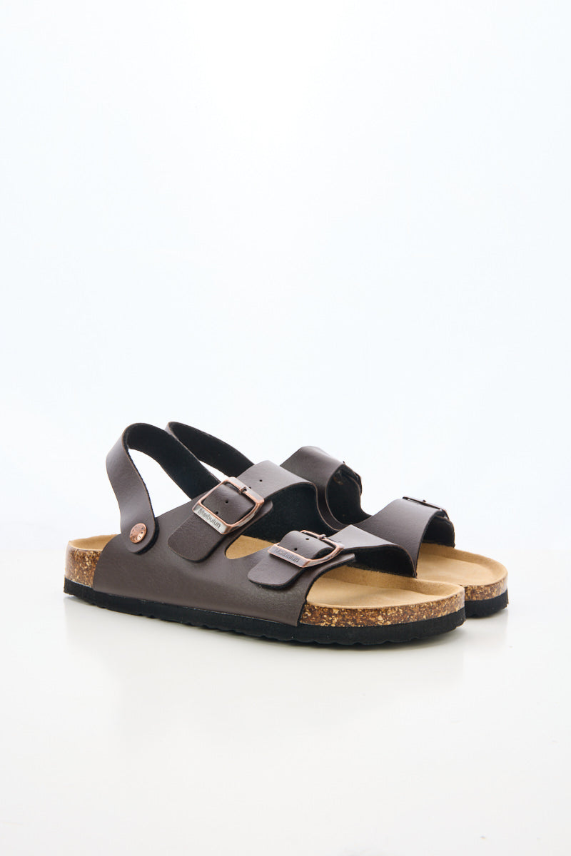 Double Strap Slingback Footbed Sandal - Brown