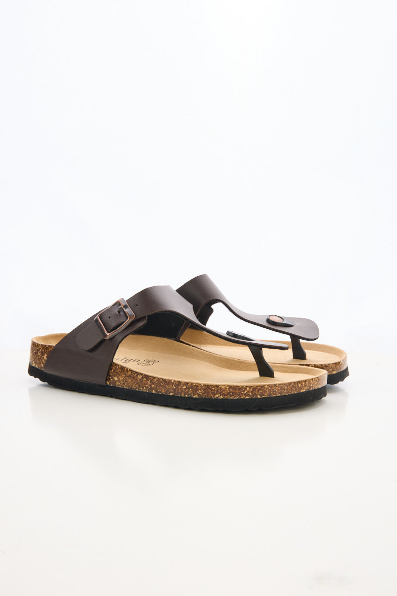 T-Strap Footbed Sandal - Brown