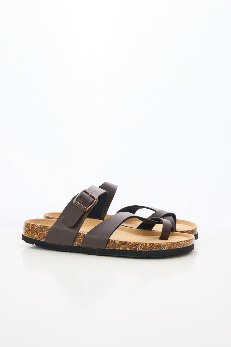 Criss Cross Thong Toe Footbed Sandal - Brown