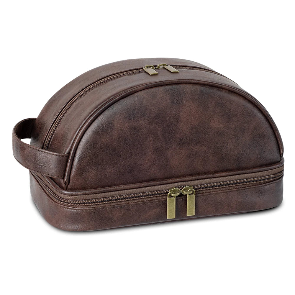 Men's Leather Waterproof Toiletry Bag - Large Capacity Storage Cosmetic Case