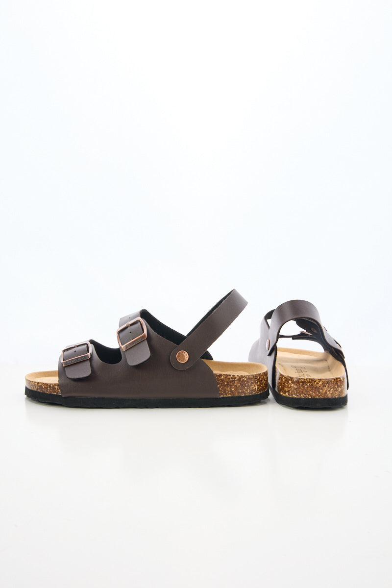 Double Strap Slingback Footbed Sandal - Brown