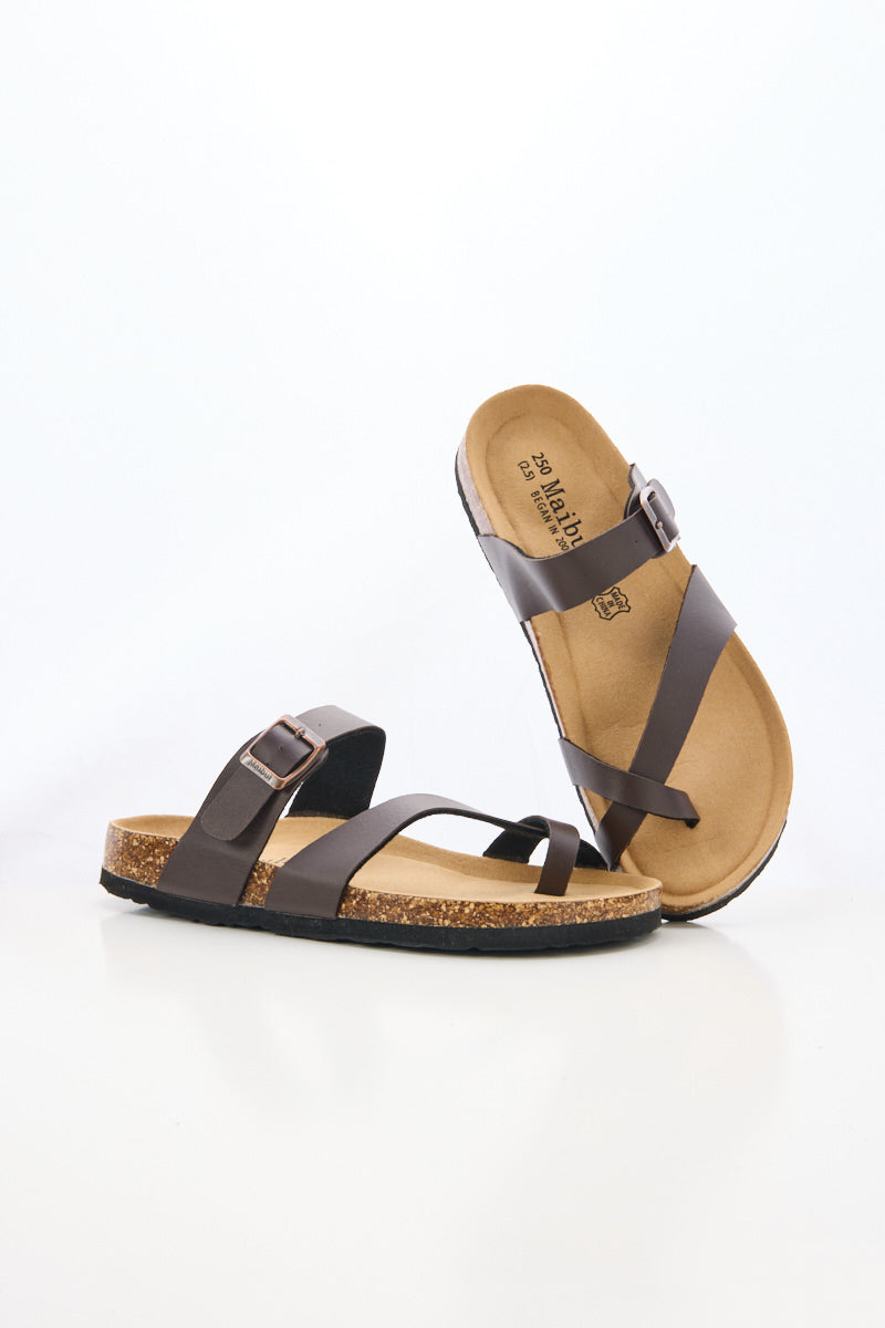 Criss Cross Thong Toe Footbed Sandal - Brown
