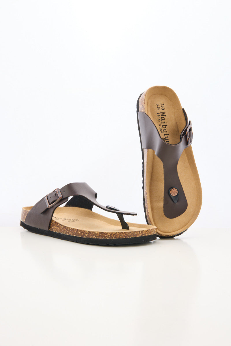 T-Strap Footbed Sandal - Brown