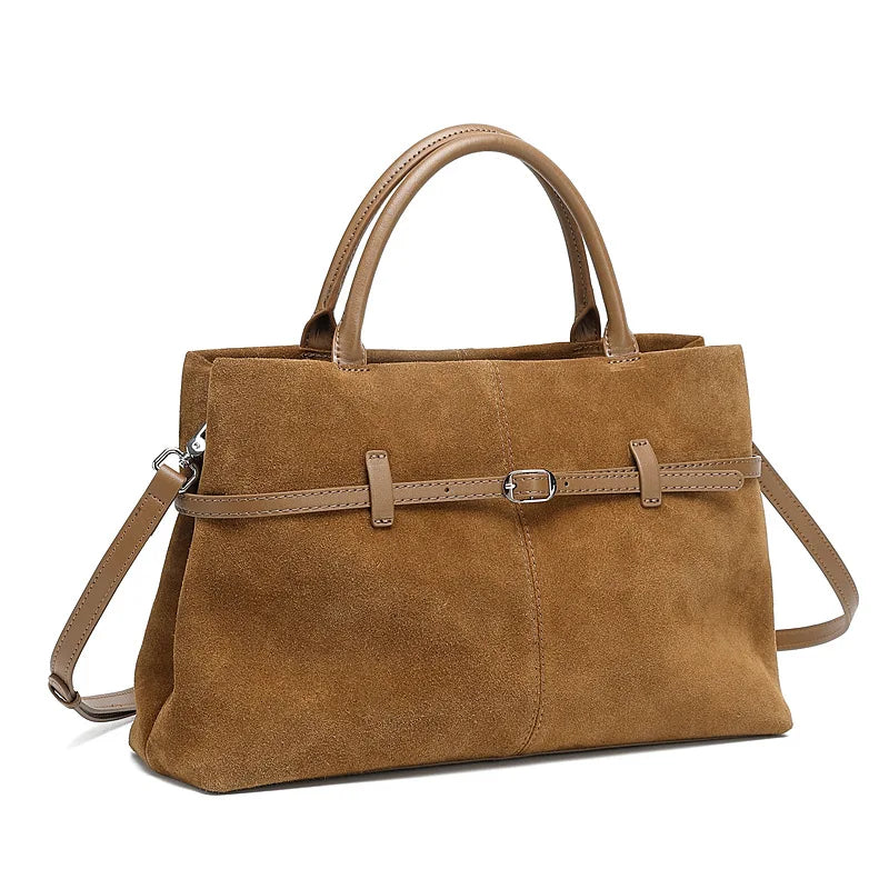 Suede Cowhide Genuine Leather Tote Handbags - Women Luxury Crossbody Bag