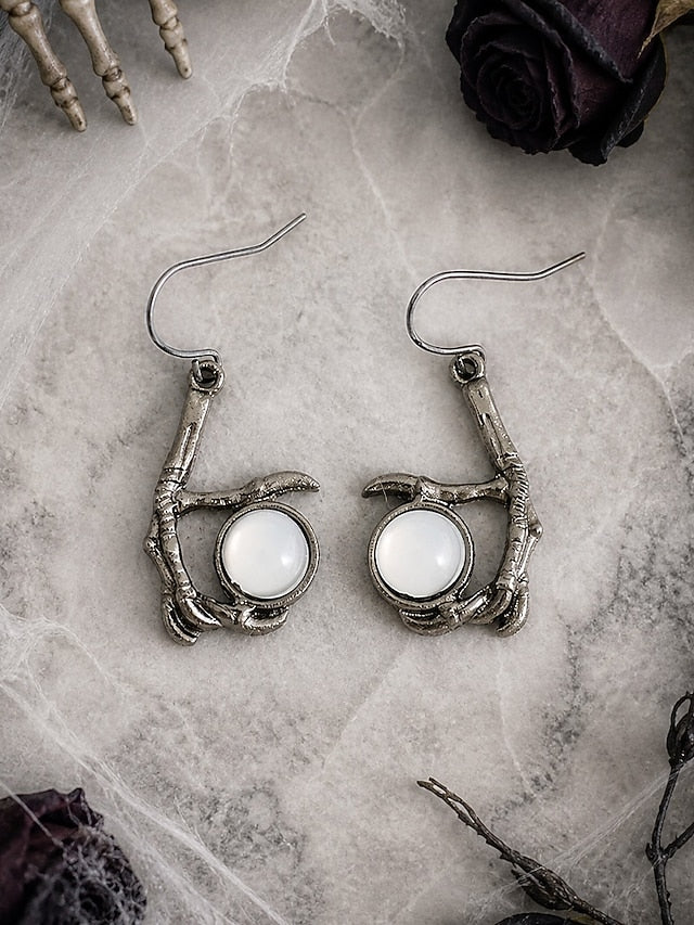Women's Gothic Crescent Moon Drop Earrings with Gemstone Detail,