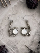 Women's Gothic Crescent Moon Drop Earrings with Gemstone Detail,