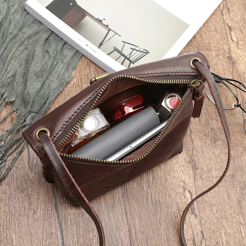 Genuine Leather Crossbody Bag Retro Small Messenger Purse