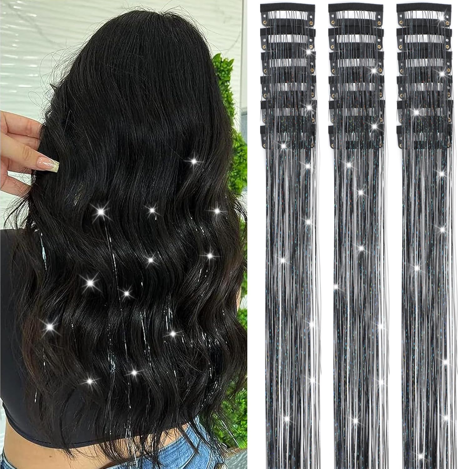 The AuraSparkle Tinsel Extensions - Clip-In Rainbow Sparkle for Instant Glamour + 50% OFF