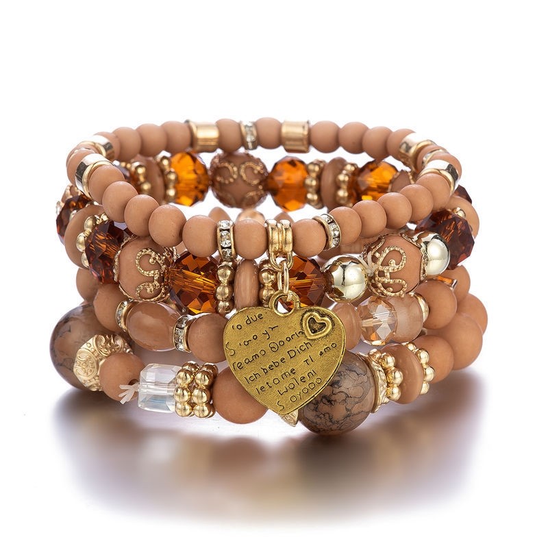 Crystal Heart Beaded Multilayer Bracelet