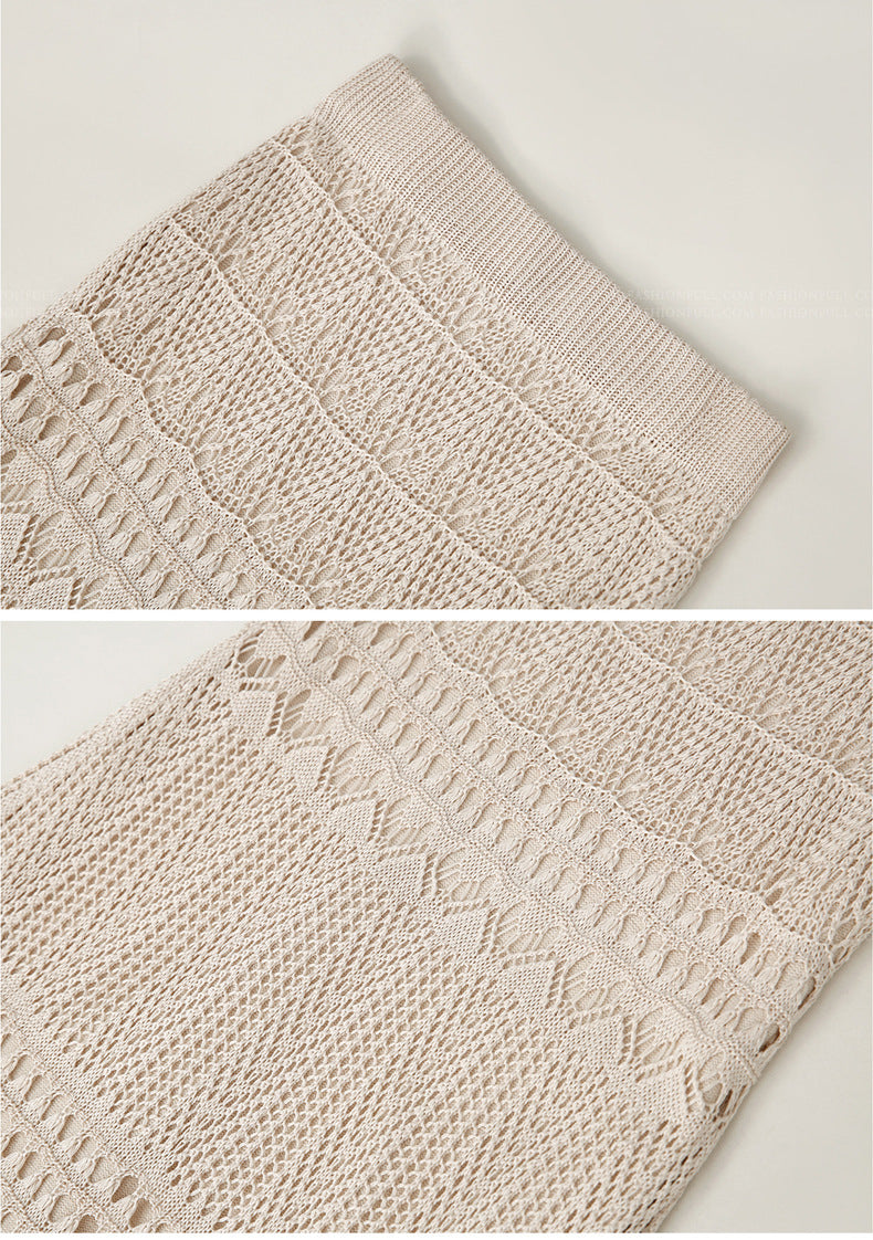 Women's High-Waisted Loose Fit Plus-Size Crochet Lace Knitted Midi Pencil Skirt