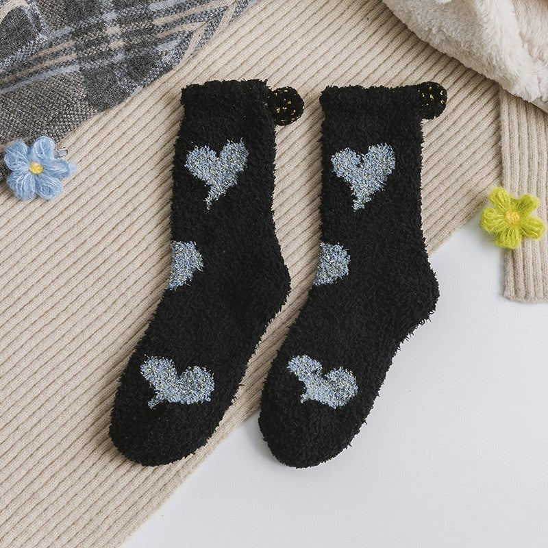 Jacquard Heart Women's Coral Fleece Socks
