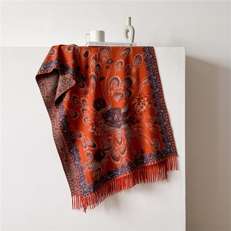 Fashionable Versatile Printed Tassel Warm Scarf
