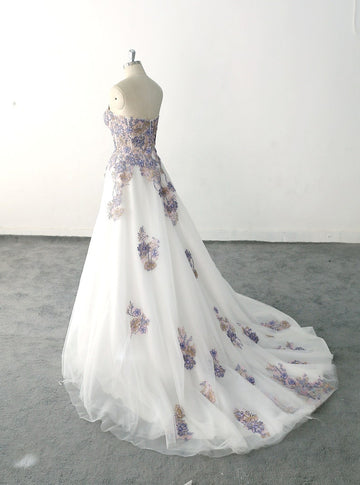 Romantic Purple A-line Wedding Dress Colorful Lace Wedding Dresses