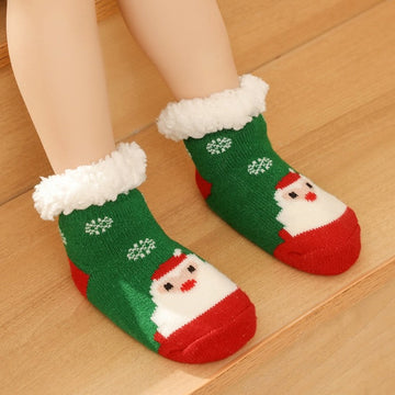 Cute Cartoon Printed Fleece Lininig  Non-Slip Kids Warm Floor Socks