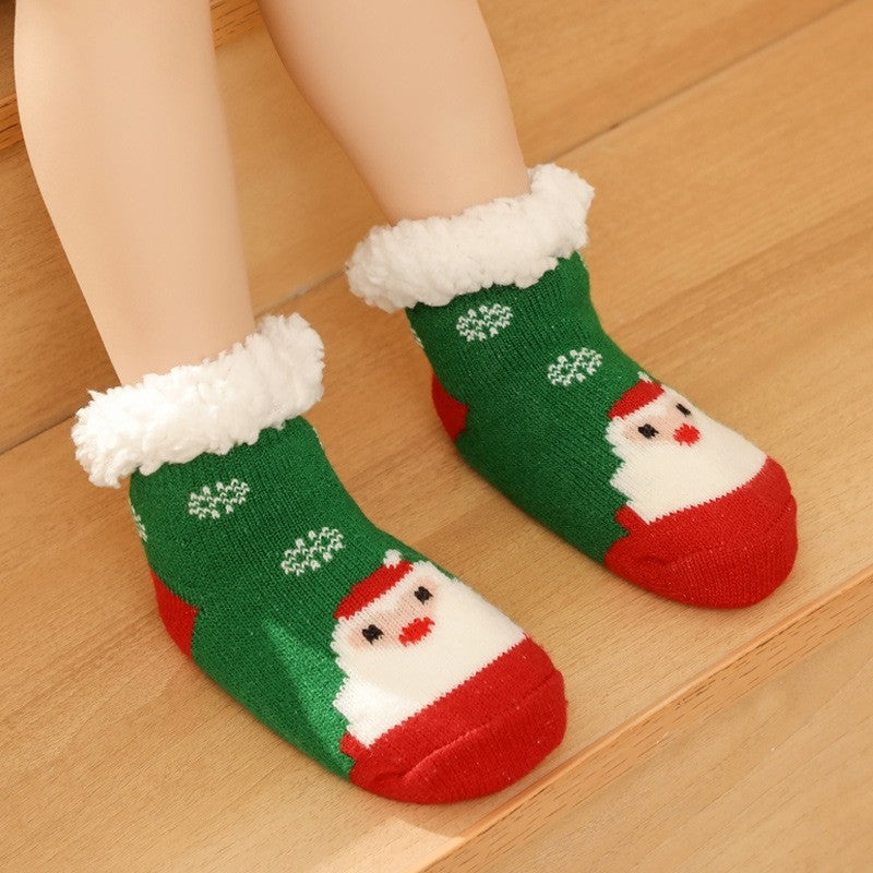 Cute Cartoon Printed Fleece Lininig  Non-Slip Kids Warm Floor Socks