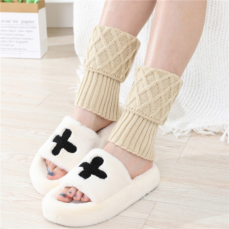 Short Diamond Knit Knee High Leg Warmers