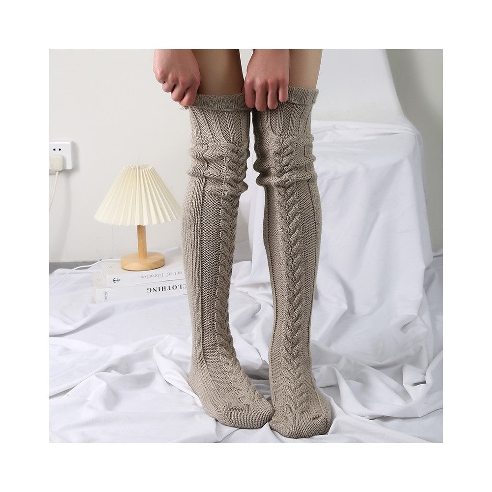 Solid Color Knitted Thigh High Stockings Socks