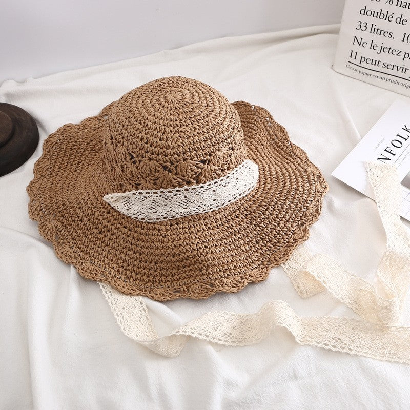 Hollow Straw Lace Wide Brim Sun Hat