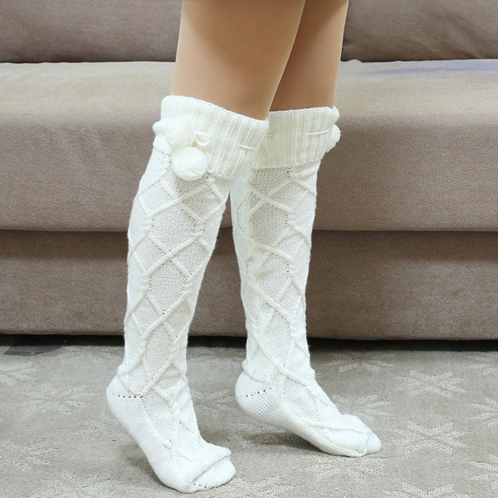Solid Color Knee Over Stockings Knitted Socks