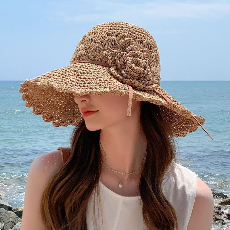 Sun Hat With Floral Embroidery And Wide Brim